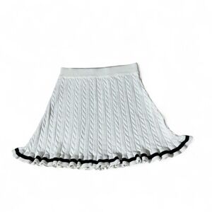Willow & Wind White Cable Knit Mini Skirt Black Striped Ruffle Hem XS Preppy